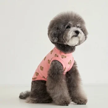 Obľúbený Krém Medveď Tlač Psa Vesta Kórejský Štýl Psa Letné Tričko Cool Oblečenie Pre Psy, Pomeranian Kostým Chihuahua Oblečenie Domáce Zvieratá