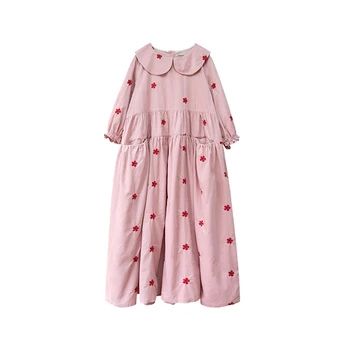 Imakokoni ružová vyšívané krátkym rukávom šaty originálny dizajn sladké a voľné strednej dĺžky žena lete 202992