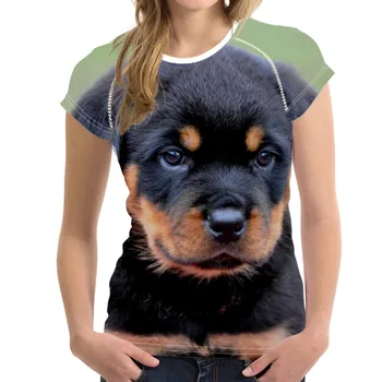 Cool 3D Psa Rotvajler Tlač Ženy Letné Tričká Streatwear Dospievajúce Dievčatá T-shirts Módne Krátky Rukáv Topy Tees