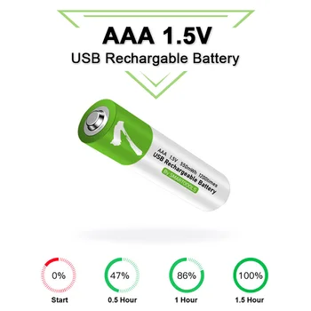 NOVÉ batérie veľkosti AAA 1,5 V 366mAh/550 mWh AAA dobíjacie li-ion batérie USB nabíjateľné pre Diaľkové ovládanie bezdrôtovej myši + Kábel