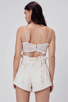 Nová móda čipky hore tielko bielej väzby zips backless cami elegantné plodín top sexy top lete žena vestidos