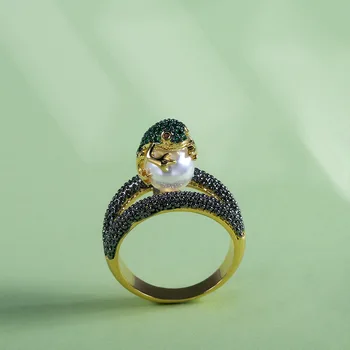 Farebné Crystal Žaba Prstene pre ženy Ročníka, Imitácie perál, Strieborná Farba AAA CZ kameň Zvierat Módne Šperky prstene