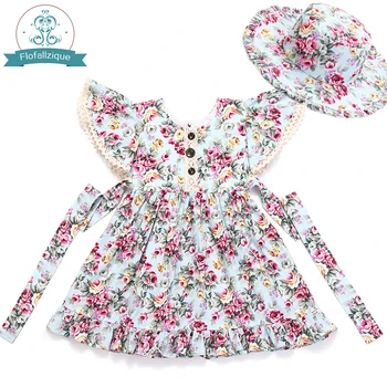 Baby Dievčatá Šaty 2018 Značky Batoľa Dievča Letné Oblečenie Deti Kostýmy Kvetinový Tlač Prehrabať Princess Party Šaty 1-8Y