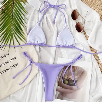 Para Praia Pevné Micro Bikini Set 2020 Sexy Obväz Plavky Ženy Tangá Plavky S Uväzovaním Za Brazílske Bikini Brazílske Plavky