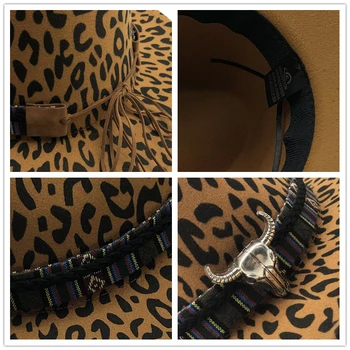 Unisex Plochý Okraj Vlnená Plsť Jazz Fedora Klobúky Muži Ženy Leopard Zrna Kožené Kapela Dekor Plstený Klobúk Panama Formálne Klobúky 2020 Hot