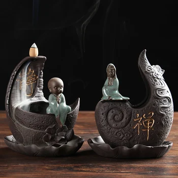 Malý Mních Keramické Buddha Kvetinové Vázy s Táckou Tvorivé Osobnosti Klasickej Čínskej Štýl Šťavnaté PotModern Office Stola