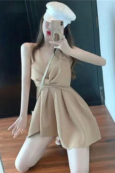 ZOSOL Luk tvaru Dungaree Šaty dámske Letné Pás Objímanie Krátke Šaty 2020 Nové Slim francúzsky Šaty