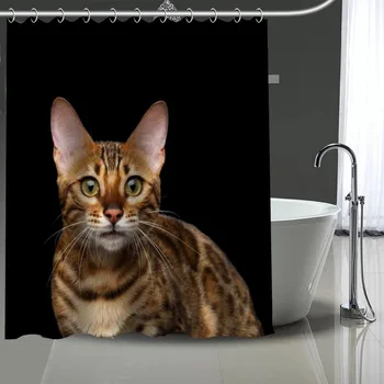 Hot Predaj Vlastných Leopard Mačka Sprchové Závesy DIY Kúpeľňa Záclony Umývateľný Polyester pre Vaňou Art Decor