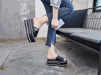 YD-NIEKEDY pravej kože ženy, papuče platformu klinu letné sandále výšky rastúci ležérne topánky super vysokým podpätkom papuče