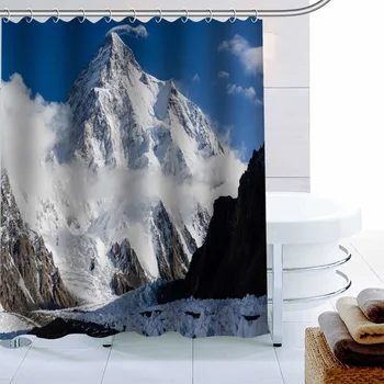 Vlastné Zimné Horské Sprchový Záves Polyester Textílie Vaňa Obrazovky Závesy Pre Kúpeľňa 3D Vodotesné Vaňa Opony Háčik