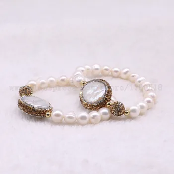 Prírodné perly korálky druzy náramok náramok vysokej kvality zlatý kameň vytvorený pearl náramky 3084