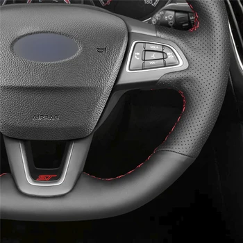 MEWANT Čierna Originálny Kožený Volant, Kryt pre Ford Focus (RS | ST | ST-Line) ford Kuga (ST-Line) Ecosport (ST-Line)