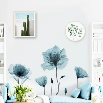 Kreatívne Elegantné blue lotus Nálepky, Spálňa, Obývacia izba dekorácie Domova Gauč, TV joj, Samolepky na Stenu ako samolepiace
