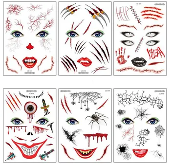 Halloween Tetovanie Nálepky Make-up Loptu Dekorácie Maska Smrti Zábavné Jednorazové Tetovanie Nálepky Nepremokavé a Ľahko Sa Čistí