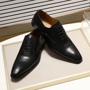 2020 Nové Originálne Kožené pánske Šaty Topánky Ručne vyrábané Office Business Svadobné Modrá Čierna Luxusná Čipka Formálne Oxfords Pánske Topánky