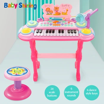 Dieťa Svieti Dieťa Elektronické Piano Multi-funkčný Klavír s Stolice Vzdelávania v Ranom veku Dieťa Hudobný Nástroj s Karaoke Mikrofón