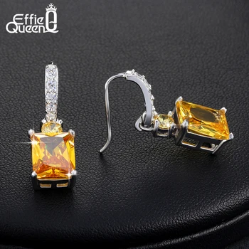 Effie Kráľovná 4ct Veľké Námestie AAA Žltá Kubický Zirkón Náušnice Luxusné Ženy, Svadobné Zapojenie Visieť Náušnice Šperky HOE126