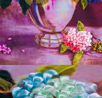 Pás s nástrojmi výšivky maľovanie lila kvety, vázy cross stitch auta vyšívanie, 3D DIY plavidlá darček samolepky na stenu domov decoroate