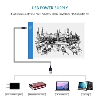 Malé A3 USB Powered Ultra-tenký LED rysovaciu Dosku Pad Animácie Sledovanie Light Box Lightbox Tablet Prázdne Plátno 3 úroveň Stmievania