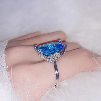 Cellacity Jednoduchého Luxusu Geometrie Sapphire Krúžok pre Ženy Nádherný Striebro 925 Šperky s Obdĺžnikové Kamene Leaf Svadbu