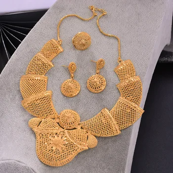 Nové Módne lady Luxusná Zlatá Farba Dubaj Šperky Set Pre Ženy, Nevesty Etiópskej Africkej Ženy Dubaj Náramok Strany svadobné Dary
