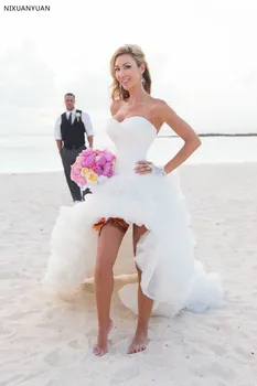 Vysoká Nízka vestido de noiva Riadok Pláži Svadobné Šaty Krátke Predné Dlho Späť svadobné šaty 2021 Krajiny Svadobné Šaty