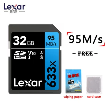 Lexar Skutočné 95MB/s 633x 16 G 64 gb SD Karta 32 GB, 128 GB flash karty SDHC/SDXC U3 Triedy 10 Pamäťovú sd Kartu Pre DSLR HD grafická karta