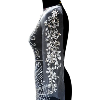 Ručne Vyrobené Vlastné Svadobný Sprievod Loptu Šaty Šiť na Kamienkami Crystal Pre Diy Dizajnér Mieru Patch Appliqued Bodice striebro
