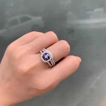 Newshe Modrá Princezná Rez Zircons 2ks 925 Sterling Silver Prstene Pre Ženy Zásnubný Prsteň