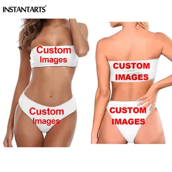 INSTANTARTS Prispôsobiť 3D Tlač Ženy Bikini Set 2019 Letné Beach Plavky bez Ramienok Bandeau Top Vysoký Pás Spodnej Plávať Oblek