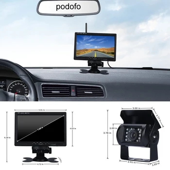 Podofo 7 Palcový HD Bezdrôtový TFT LCD Vozidlo Zadné View Monitor Zálohy Kamera Parkovací Systém S Nabíjačka do Auta Pre Truck RV prípojného vozidla