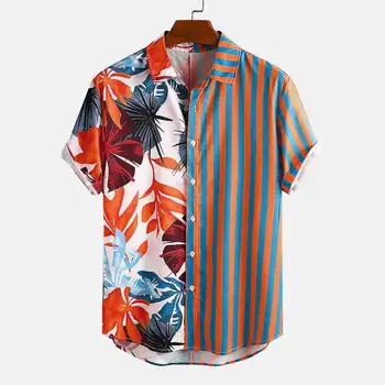 Móda Mužov Havajské Košele 2021 Krátky Rukáv Tlač Prekladané Patchwork Elegantné Topy Streetwear Lete Dovolenku na Pláži Camisas INCERUN