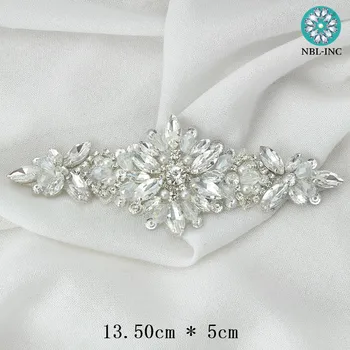 1PC Crystal silver Drahokamu Appliques patch zlaté svadobné korálkové nášivka šiť žehlička na na svadobné šaty WDD0924