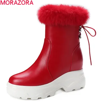 MORAZORA 2021 Nový príchod ženy, topánky vysokej kvality pu kožené čižmy zimné udržať v teple platformu členkové topánky dámske topánky