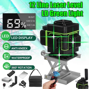 12 Riadkov Nivel Laser 360 Autonivelante 3D Zelený Laser Úrovni Horizontálne Vertikálne Kríž Linky Self-Vyrovnanie Meracie Nástroje