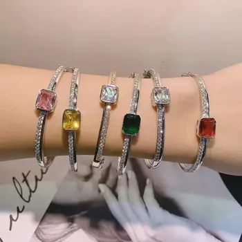 GODKI Módne Luxusné Multicolor Stohovateľné Náramok Manžeta Pre Ženy, Svadobné Plný Kubický Zirkón Crystal CZ Dubaj Náramok Strany Šperky