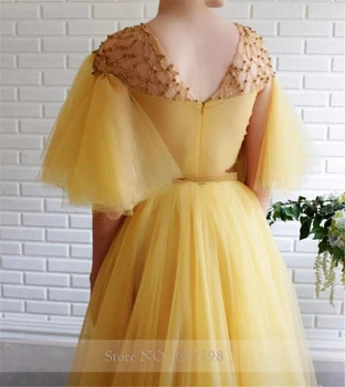 Spp Betterfly Rukávy s Golden Sequin Lištovanie A-line Žltá Prom Šaty vestidos de fiesta largos elegantes de gala