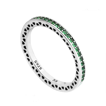 Veľkoobchod 925 Sterling Silver Ring Svetlé Mint Smalt Zelená Krištáľovo Žiarivá Srdcia Snubné Prstene pre Ženy Šperky Doprava Zadarmo