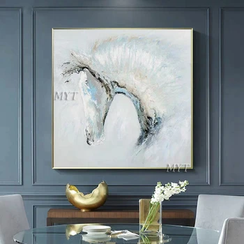 Zviera Sneh Biely Kôň Olejomaľba Handpainted Krásne Moderné Obrazy Na Plátno Na Stenu Umenie Domáce Dekorácie Unframe