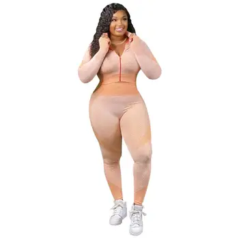 Najnovšie Plus Veľkosť Tepláky 2020 Jeseň Veľká Veľkosť XL--4XL Ženy Dlhé Rukávy Športové Oblečenie Zips Topy Chudá Súpravy Súpravy