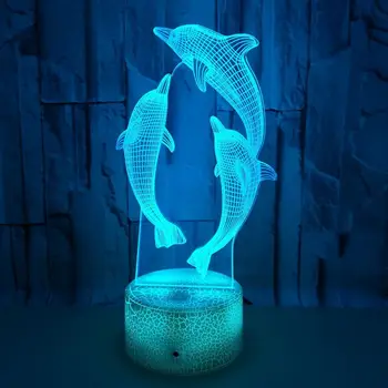 Nové 3D Lampa Optické Ilúzie Nočné Svetlo Dolphin 7 Farieb USB LED Nočné Čítanie pre Deti Izby Dekorácie Bluetooth Reproduktor Base