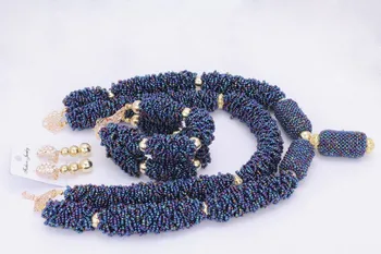 Luxusné Afriky Svadobné Šperky Sady Kostým Choker Tmavo Modrá Dubaj Šperky Sady Pre Ženy Doprava Zadarmo 2018 Nigérijský Šperky