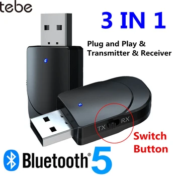 Tebe Bluetooth 5.0 Prijímač Vysielač 3 V 1 Mini Stereo AUX RCA, 3.5 mm Jack, USB Audio Adaptér Bezdrôtovej siete Pre TV, PC, Auto Slúchadlá