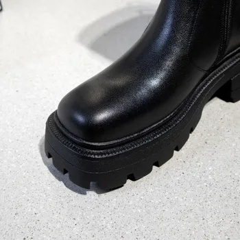 GPOKHDS 2021 ženy Členková obuv Hovädzie kože Zime krátke plyšové Štvorcové Prst na Zips, Vysoké podpätky žena Jazdecké topánky veľkosť 40