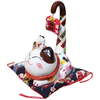 9 palcový Keramické Maneki Neko Ozdoba Lucky Mačka Peniaze Box Japonský Dlhý Chvost Fortune Mačka Feng Shui Dekorácie Svadobný Dar