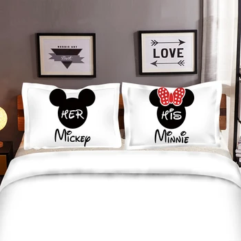 Abstrakt Ružová Čierna Love Minnie Mickey Mouse posteľná bielizeň Nastaviť Perinu obliečky na Vankúše Twin Plný Kráľovná Kráľ pre Deti Domova