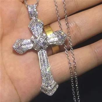 Luxusný Veľký Kríž Prívesky 5A Zirkón Cz Svadobné Prívesok s Náhrdelník pre Ženy, Mužov, Šperky