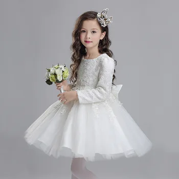 2020 Nové Jeseň Dlhé Rukávy Svadobný Kvet Party Girl Šaty Deti Baby Elegantné Narodeniny, Vianočné Oblečenie Detí Ružové Šaty