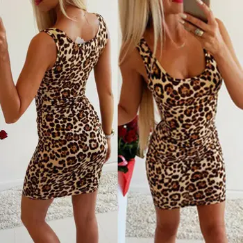 2019 Bežné Krátky Rukáv Leopard Večierok Klubu Nosiť Krátke Šaty Žien Mini Šaty Bodycon