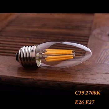 E27 LED Sviečka Vlákna Žiarovky C35 Edison 6W Sklo Vintage Žiarovky 50-60W, Halogénová Žiarovka Nahradenie Teplá Biela 2700K Dekorácie